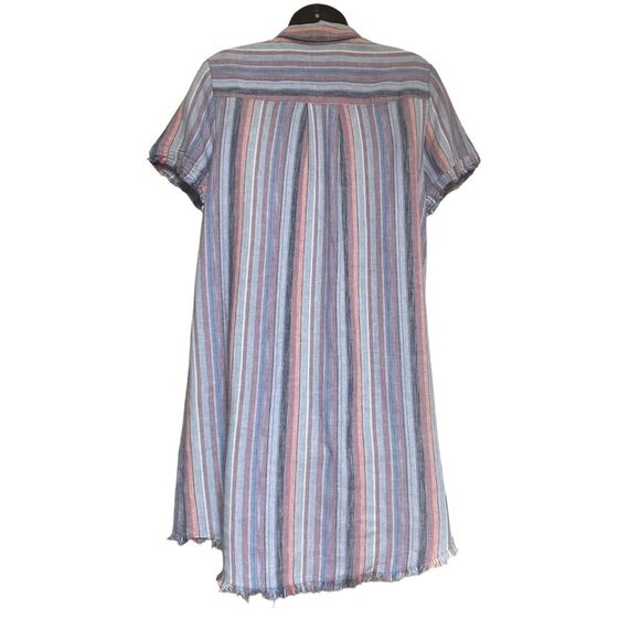 Caffe Marrakesh Linen Blend Striped Raw Hem & Sleeve Button Front Shirt Dress M - Picture 5 of 12